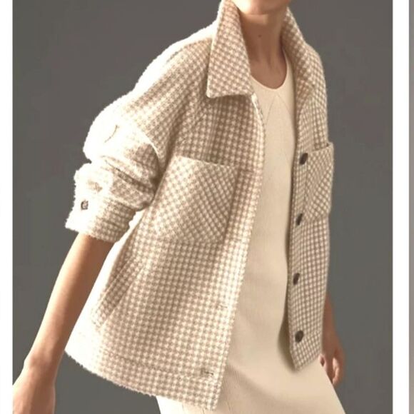 Anthropologie Jackets & Blazers - Greylin Anthropologie Taupe & Metallic Oversized Button Front Knit Shirt…